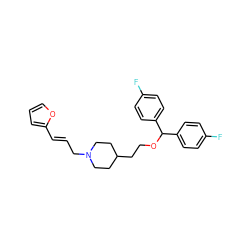 Fc1ccc(C(OCCC2CCN(C/C=C/c3ccco3)CC2)c2ccc(F)cc2)cc1 ZINC000013491394