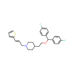 Fc1ccc(C(OCCC2CCN(C/C=C/c3cccs3)CC2)c2ccc(F)cc2)cc1 ZINC000013491395