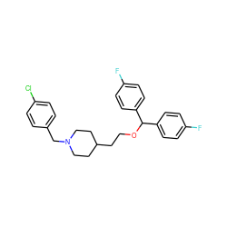 Fc1ccc(C(OCCC2CCN(Cc3ccc(Cl)cc3)CC2)c2ccc(F)cc2)cc1 ZINC000013494210