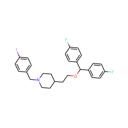 Fc1ccc(C(OCCC2CCN(Cc3ccc(I)cc3)CC2)c2ccc(F)cc2)cc1 ZINC000029234481