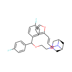 Fc1ccc(C(OCCN2C[C@@H]3C[C@H](C2)N3C/C=C/c2ccco2)c2ccc(F)cc2)cc1 ZINC000028713798