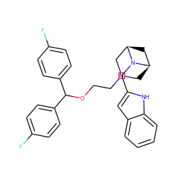 Fc1ccc(C(OCCN2C[C@@H]3C[C@H](C2)N3Cc2cc3ccccc3[nH]2)c2ccc(F)cc2)cc1 ZINC000028713784