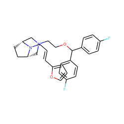 Fc1ccc(C(OCCN2C[C@@H]3CC[C@H](C2)N3C/C=C/c2ccco2)c2ccc(F)cc2)cc1 ZINC000022940902