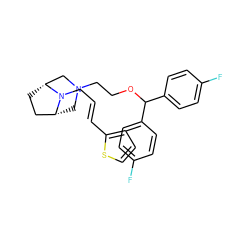 Fc1ccc(C(OCCN2C[C@@H]3CC[C@H](C2)N3C/C=C/c2cccs2)c2ccc(F)cc2)cc1 ZINC000022940905