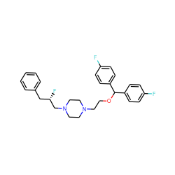 Fc1ccc(C(OCCN2CCN(C[C@@H](F)Cc3ccccc3)CC2)c2ccc(F)cc2)cc1 ZINC000023360843