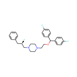 Fc1ccc(C(OCCN2CCN(C[C@H](F)Cc3ccccc3)CC2)c2ccc(F)cc2)cc1 ZINC000023360845