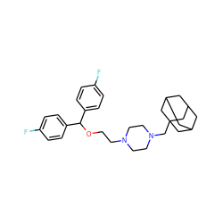 Fc1ccc(C(OCCN2CCN(CC34CC5CC(CC(C5)C3)C4)CC2)c2ccc(F)cc2)cc1 ZINC000028967233