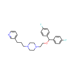 Fc1ccc(C(OCCN2CCN(CCCc3cccnc3)CC2)c2ccc(F)cc2)cc1 ZINC000022938605