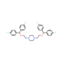 Fc1ccc(C(OCCN2CCN(CCOC(c3ccc(F)cc3)c3ccc(F)cc3)CC2)c2ccc(F)cc2)cc1 ZINC000027524194