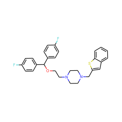 Fc1ccc(C(OCCN2CCN(Cc3cc4ccccc4s3)CC2)c2ccc(F)cc2)cc1 ZINC000022938619