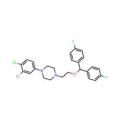 Fc1ccc(C(OCCN2CCN(c3ccc(Cl)c(Cl)c3)CC2)c2ccc(F)cc2)cc1 ZINC001772648027