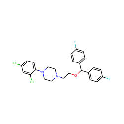 Fc1ccc(C(OCCN2CCN(c3ccc(Cl)cc3Cl)CC2)c2ccc(F)cc2)cc1 ZINC001772625228