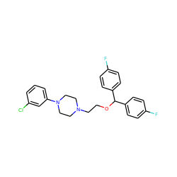 Fc1ccc(C(OCCN2CCN(c3cccc(Cl)c3)CC2)c2ccc(F)cc2)cc1 ZINC001772610731