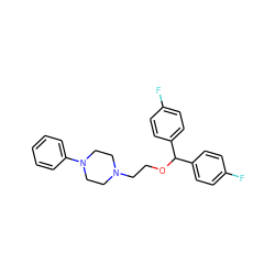 Fc1ccc(C(OCCN2CCN(c3ccccc3)CC2)c2ccc(F)cc2)cc1 ZINC000207689284