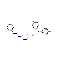 Fc1ccc(C(SCCN2CCN(CCCc3ccccc3)CC2)c2ccc(F)cc2)cc1 ZINC000224985412