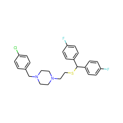 Fc1ccc(C(SCCN2CCN(Cc3ccc(Cl)cc3)CC2)c2ccc(F)cc2)cc1 ZINC001772587143