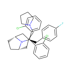 Fc1ccc(C[C@@]2(CN3CCCC3)C[C@@H]3CC[C@H](C2)N3C(c2ccccc2Cl)c2ccccc2Cl)cc1 ZINC000299821119