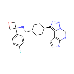 Fc1ccc(C2(NC[C@H]3CC[C@H](c4nnn5cnc6[nH]ccc6c45)CC3)COC2)cc1 ZINC001772613955