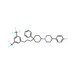 Fc1ccc(C2CCN(C3CCC(CCCc4cc(C(F)(F)F)cc(C(F)(F)F)c4)(c4ccccc4)CC3)CC2)cc1 ZINC000029468517