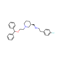 Fc1ccc(CCNC[C@@H]2CCCN(CCOC(c3ccccc3)c3ccccc3)C2)cc1 ZINC000013803908