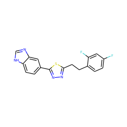 Fc1ccc(CCc2nnc(-c3ccc4[nH]cnc4c3)s2)c(F)c1 ZINC000096283010