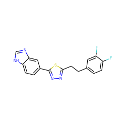 Fc1ccc(CCc2nnc(-c3ccc4[nH]cnc4c3)s2)cc1F ZINC000118807051