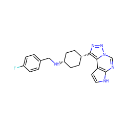 Fc1ccc(CN[C@H]2CC[C@@H](c3nnn4cnc5[nH]ccc5c34)CC2)cc1 ZINC001772609931