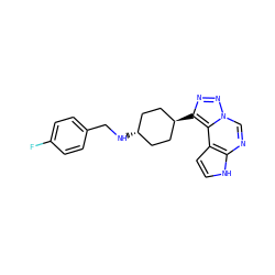 Fc1ccc(CN[C@H]2CC[C@H](c3nnn4cnc5[nH]ccc5c34)CC2)cc1 ZINC001772648300