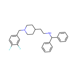 Fc1ccc(CN2CCC(CCNC(c3ccccc3)c3ccccc3)CC2)cc1F ZINC000013862278