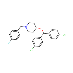 Fc1ccc(CN2CCC(OC(c3ccc(Cl)cc3)c3ccc(Cl)cc3)CC2)cc1 ZINC000028528090