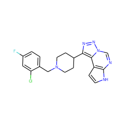 Fc1ccc(CN2CCC(c3nnn4cnc5[nH]ccc5c34)CC2)c(Cl)c1 ZINC001772644128