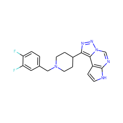 Fc1ccc(CN2CCC(c3nnn4cnc5[nH]ccc5c34)CC2)cc1F ZINC001772616862