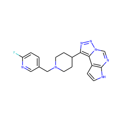 Fc1ccc(CN2CCC(c3nnn4cnc5[nH]ccc5c34)CC2)cn1 ZINC001772646842