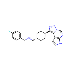 Fc1ccc(CNC[C@H]2CC[C@H](c3nnn4cnc5[nH]ccc5c34)CC2)cc1 ZINC001772637182