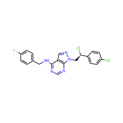 Fc1ccc(CNc2ncnc3c2cnn3C[C@@H](Cl)c2ccc(Cl)cc2)cc1 ZINC000029135690