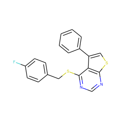 Fc1ccc(CSc2ncnc3scc(-c4ccccc4)c23)cc1 ZINC000000955542