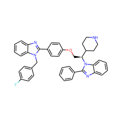 Fc1ccc(Cn2c(-c3ccc(OC[C@@H](C4CCNCC4)n4c(-c5ccccc5)nc5ccccc54)cc3)nc3ccccc32)cc1 ZINC000146285518