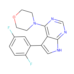 Fc1ccc(F)c(-c2c[nH]c3ncnc(N4CCOCC4)c23)c1 ZINC000210733270