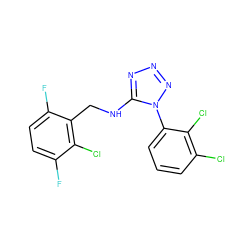 Fc1ccc(F)c(CNc2nnnn2-c2cccc(Cl)c2Cl)c1Cl ZINC000071341150