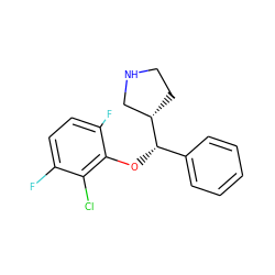 Fc1ccc(F)c(O[C@@H](c2ccccc2)[C@H]2CCNC2)c1Cl ZINC000095586893