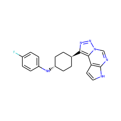 Fc1ccc(N[C@H]2CC[C@H](c3nnn4cnc5[nH]ccc5c34)CC2)cc1 ZINC001772657056