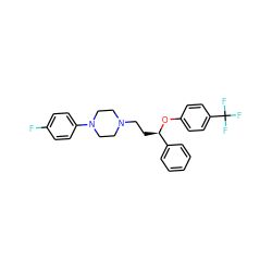 Fc1ccc(N2CCN(CC[C@@H](Oc3ccc(C(F)(F)F)cc3)c3ccccc3)CC2)cc1 ZINC000013861730