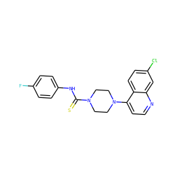 Fc1ccc(NC(=S)N2CCN(c3ccnc4cc(Cl)ccc34)CC2)cc1 ZINC000145957940