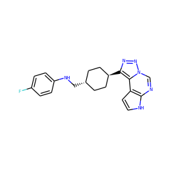 Fc1ccc(NC[C@H]2CC[C@H](c3nnn4cnc5[nH]ccc5c34)CC2)cc1 ZINC001772604696