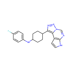 Fc1ccc(NC2CCC(c3nnn4cnc5[nH]ccc5c34)CC2)cc1 ZINC001772592855