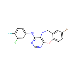 Fc1ccc(Nc2ncnc3c2NCc2cc(Br)ccc2O3)cc1Cl ZINC000028571933