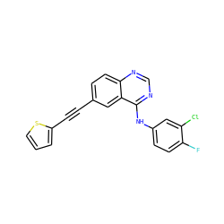 Fc1ccc(Nc2ncnc3ccc(C#Cc4cccs4)cc23)cc1Cl ZINC000028951124