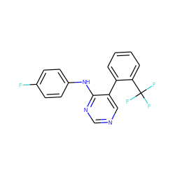 Fc1ccc(Nc2ncncc2-c2ccccc2C(F)(F)F)cc1 ZINC000004264576