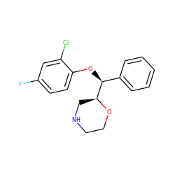 Fc1ccc(O[C@@H](c2ccccc2)[C@@H]2CNCCO2)c(Cl)c1 ZINC000029050627