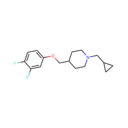 Fc1ccc(OCC2CCN(CC3CC3)CC2)cc1F ZINC000013730030